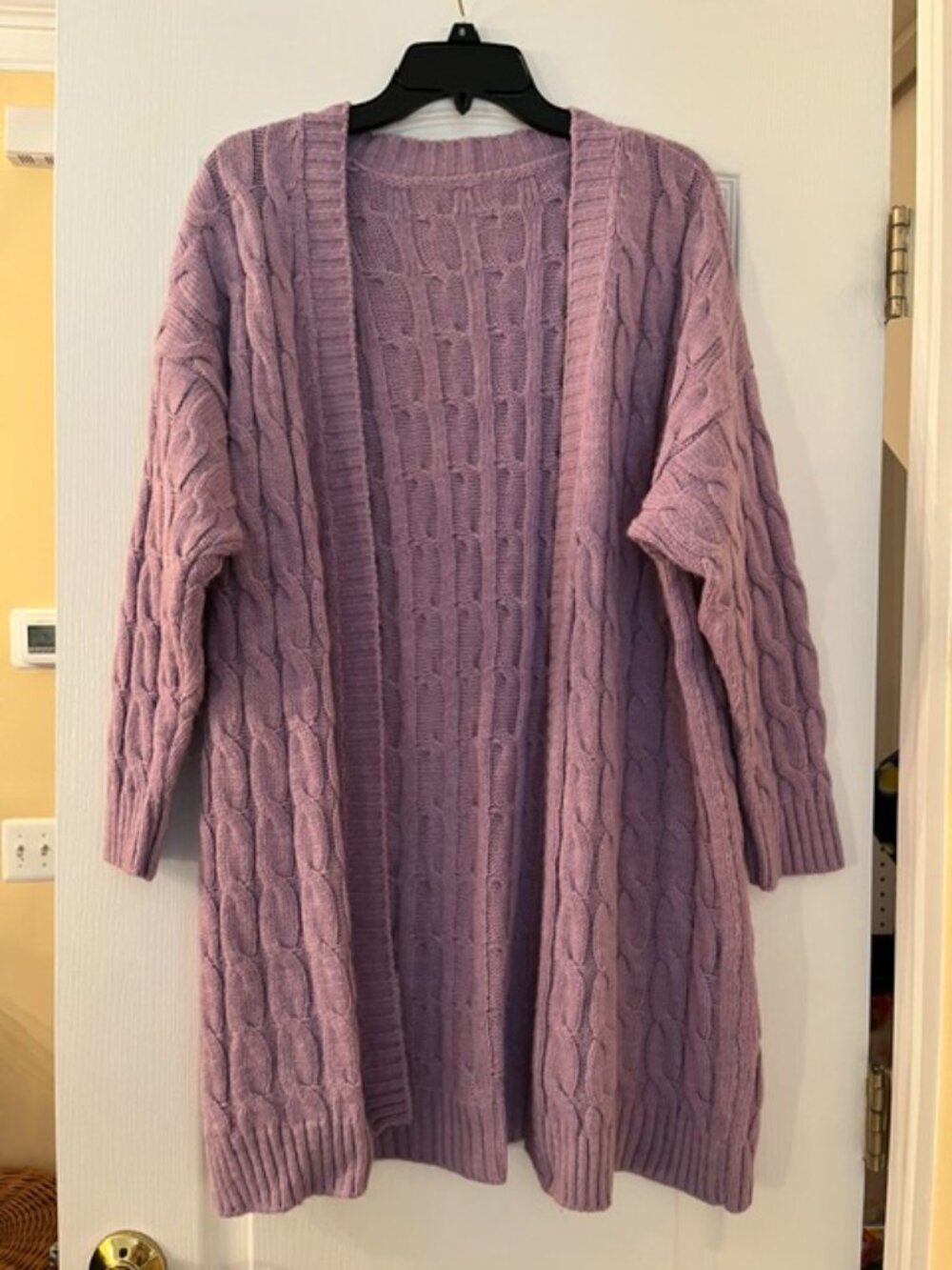 Lavender Cable‑Knit Long Cardigan – Cozy Soft Knit – Size M/L